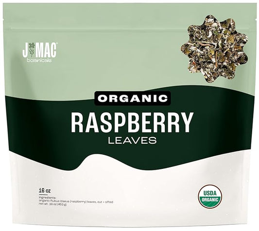 J Mac Botanicals, Organic Red Raspberry Leaf, Herbal tea (16 ounce bag 200+ cups) cut & sifted dried leaf