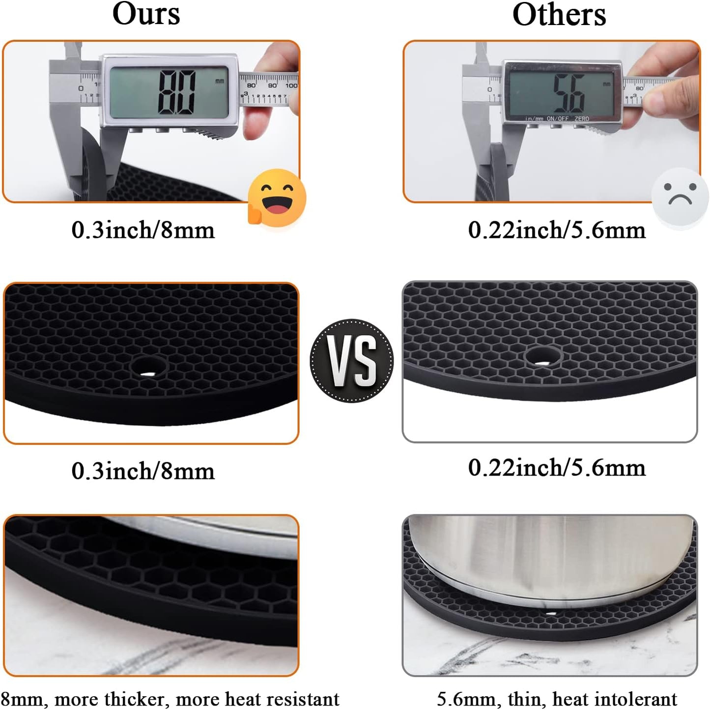 4 Pack Silicone Trivets for Hot Pots and Pans, Black Hot Pads Pot Holders, Non-Slip & Heat Resistant Silicone Mats for Kitchen Counter, Soft Durable Drying Mat, Jar Opener and Coasters, Black