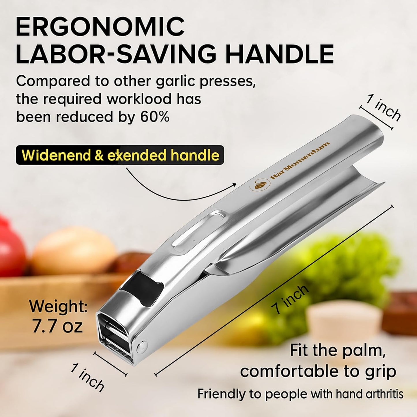 Garlic Press Stainless Steel - No Need to Peel Garlic Mincer & Crusher - 304 Inox, 7.34 Oz, Large Trough - Ergonomic Handle, Easy to Clean, Dishwasher Safe (2 Years Warranty) (Orange)