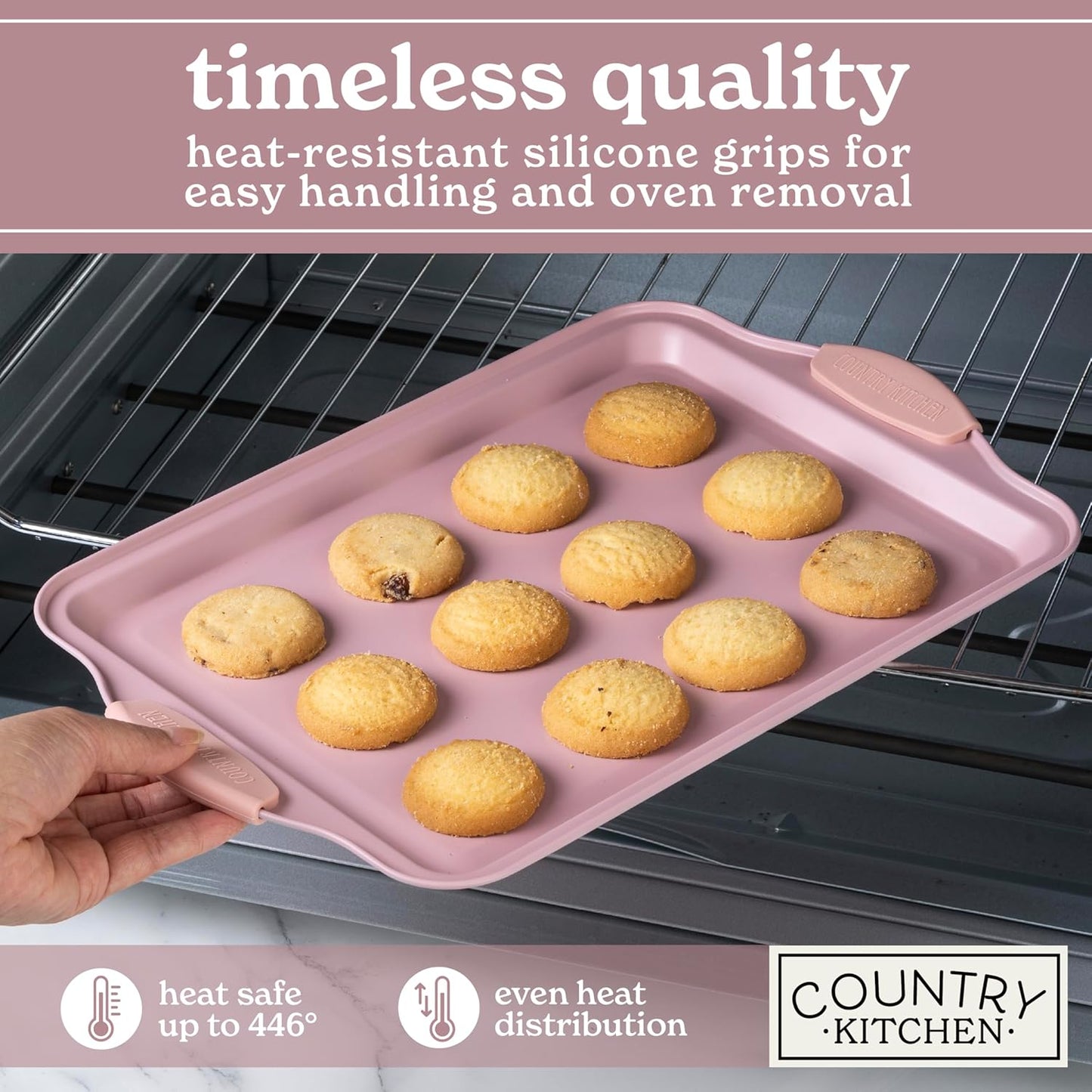 Country Kitchen Nonstick Stackable Bakeware Set - Heavy Duty, Durable, Easy Release Baking Set, Pink, 4 Pcs