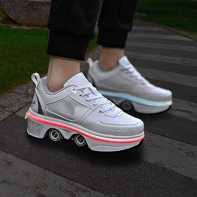 Double-Row Deform Wheel Automatic Walking Shoes Invisible Deformation Roller Skate 2 in 1 Removable Pulley Skates Skating Parkour