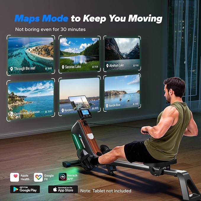 MERACH Rowing Machines for Home, Powerful Electromagnetic Row Machine with 51.2" Extended Rail, 16-Level Handle Resistance Adjustment Rower, 350 LBS Load Capacity, Ergonomic Comfort Seat, Easy Storage