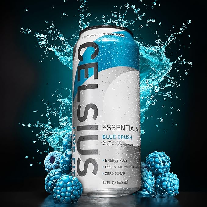 CELSIUS ESSENTIALS™ Sparkling Blue Crush, Sugar Free Performance Energy Drink, 16 Fl Oz (Pack of 12)