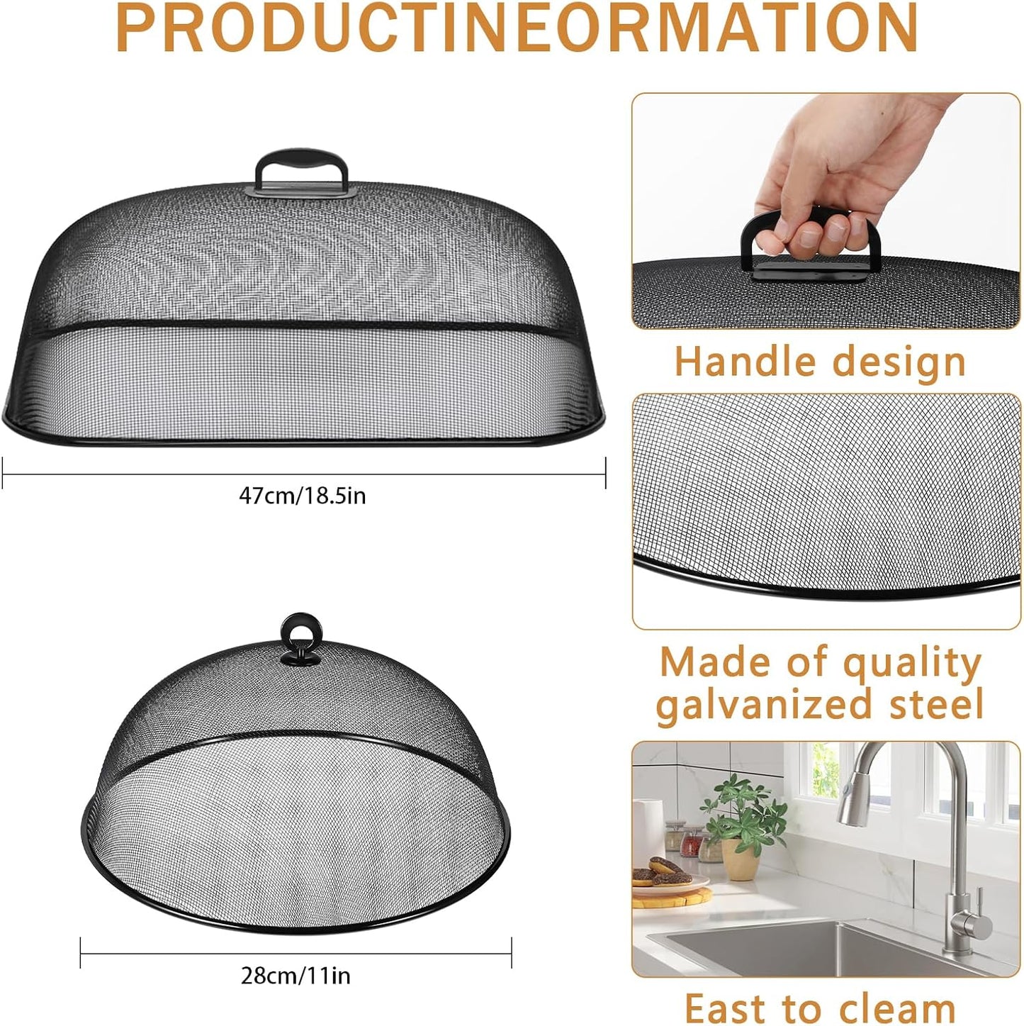 8 Pcs Metal Mesh Screen Food Cover for Outdoors Set Including 2 Pcs Extra Large 18.5 in Mesh Food Tents for Outdoor 6 Pcs 11 in Large Dome Picnic Food Covers Mesh Food Covers