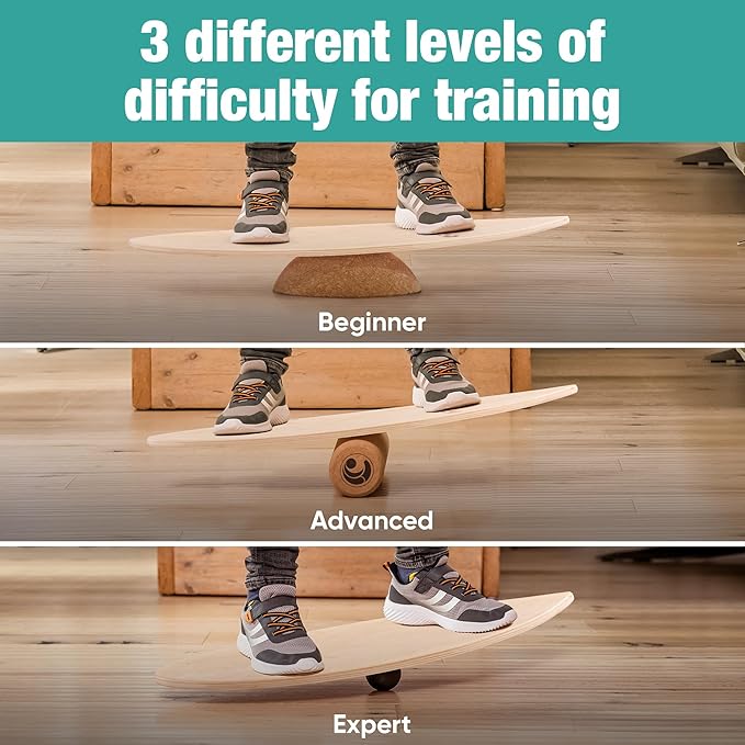 Board - unique board incl. corc roller, corc hemisphere and balance ball - surf balance board - balance training - balance board kids - balance board wood