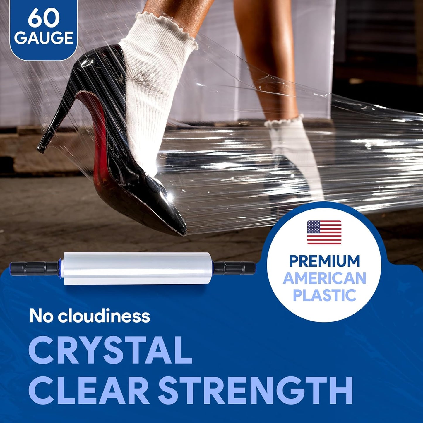 International Plastics Co. 15" Plastic Stretch Film Wrap with Extended Handles 1200ft Each 500% Stretch Clear Cling Durable Adhering Packing Moving Packaging Heavy Duty Shrink