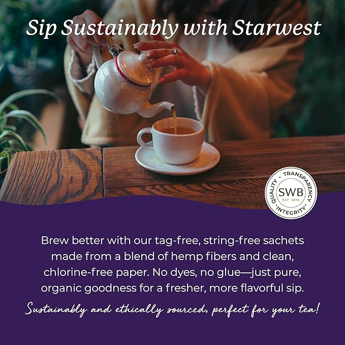 Starwest Botanicals Organic Elderberry Tea - Caffeine Free Herbal Tea Blend, Immune System Support, String Free Sachets, USDA Organic Elderberries & Elder Flower, Non GMO - Bulk Pack, 100 Tea Bags