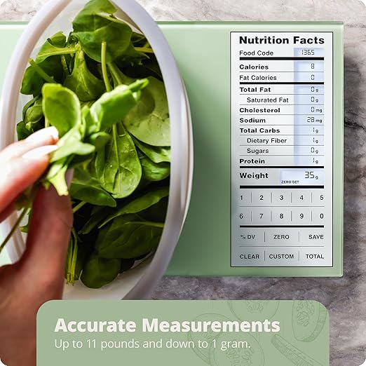 Greater Goods Nutrition Scale with Food Grade Glass, Perfect for Calorie Counting, Meal Prep, and Weight Loss (Sage Green)