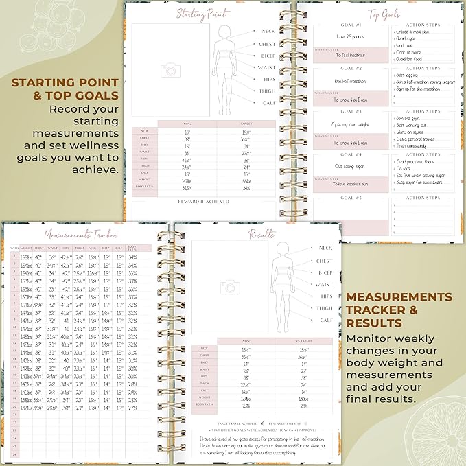 PLANBERRY Food Journal Premium – Nutrition Planner – Diet & Calorie Tracker – Meal & Exercise Diary – Weight Loss Journal (Pineapple)