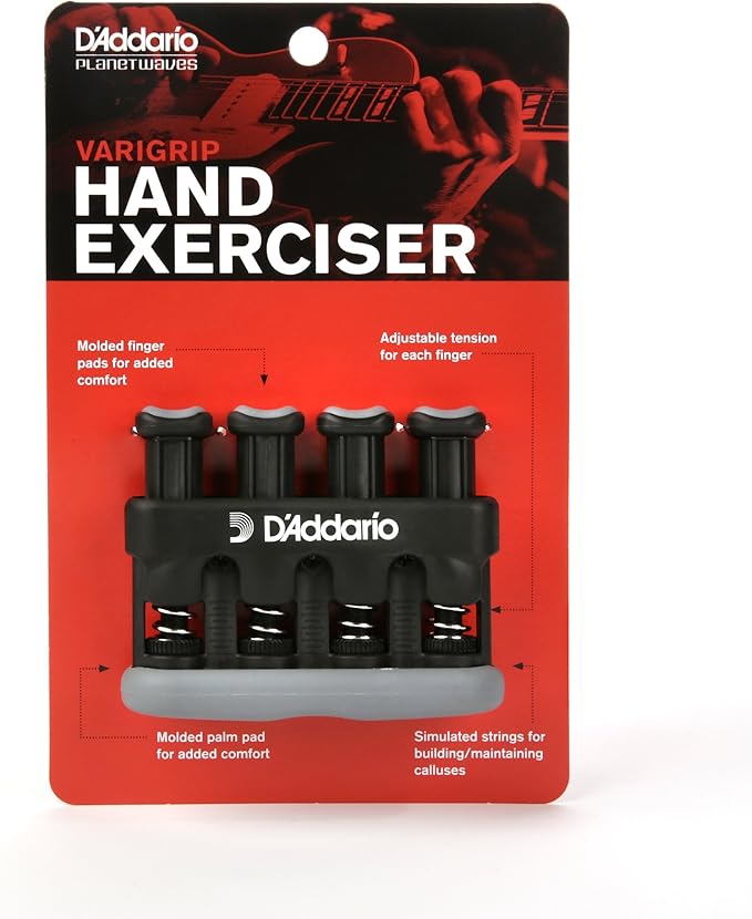 D’Addario Varigrip Hand Exerciser–Improve Dexterity and Strength in Fingers, Hands, Forearms- Adjust Tension Per Finger– Simulated Strings Help Develop Calluses- Comfortable Conditioning