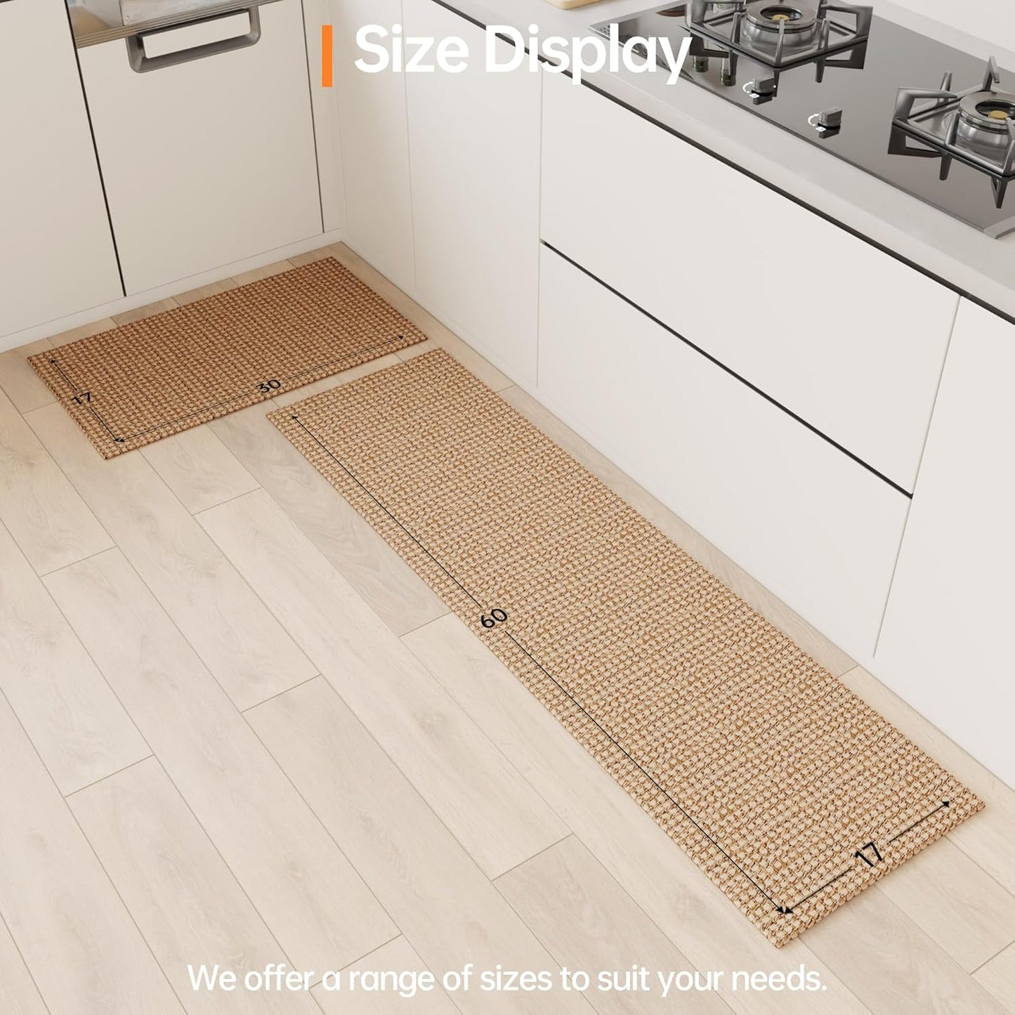 Kitchen Rugs and Mats Non Skid Washable [2PCS] (17.3" x 30"+ 17.3" x 60"), Absorbent Kitchen Floor Mats, Boho Cotton Kitchen Runner Rugs Comfort Standing Mat for Sink Hallway Laundry