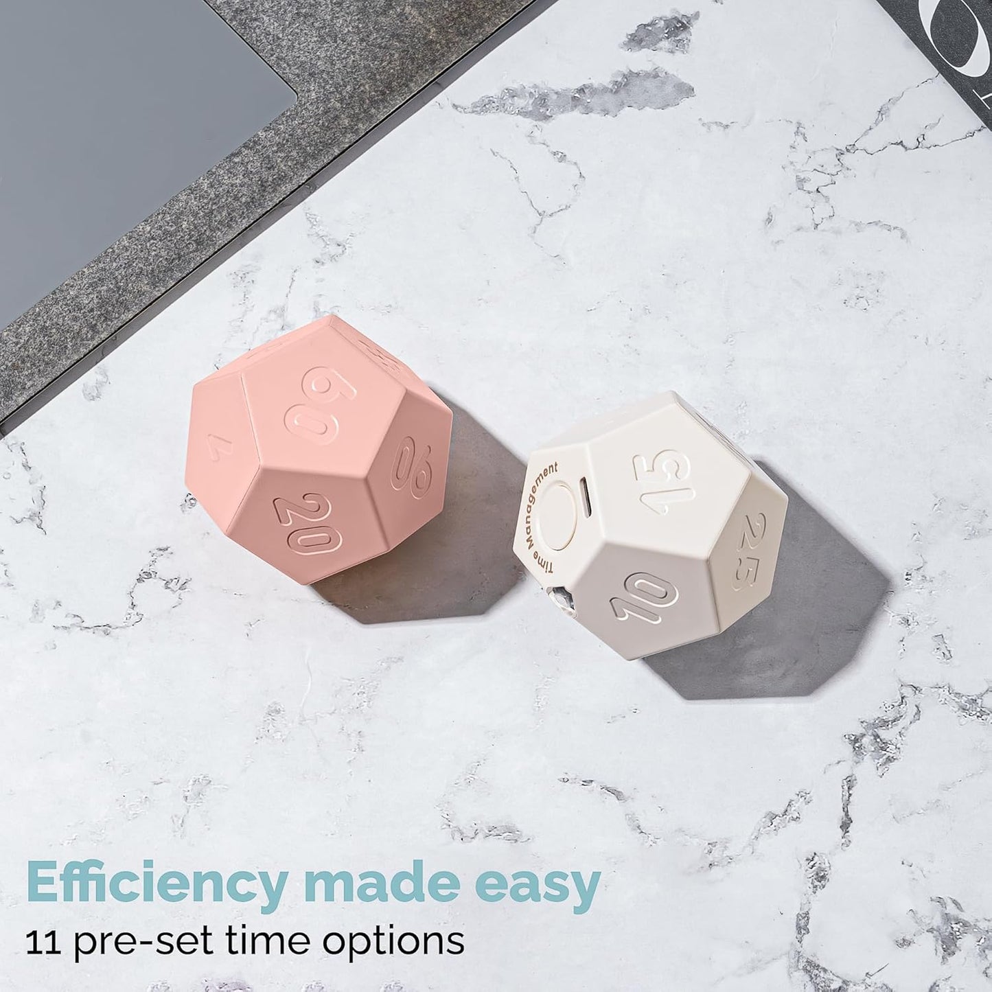 KADAMS Pomodoro Cube Timer Productivity-11 Preset Countdowns, Flip-to-Start Gravity Activation - Sound Vibrate Mute Rechargeable - Ideal for ADHD Kid Kitchen Classroom Cook Study Exercise - Pink