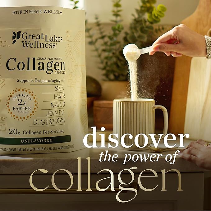 Great Lakes Wellness Movement Boost Advanced Collagen Peptides Powder with MSM, Hyaluronic Acid, Vitamin C - Joint Mobility & Comfort - Caramel Flavored - Non-GMO, Keto, Kosher - 8 oz