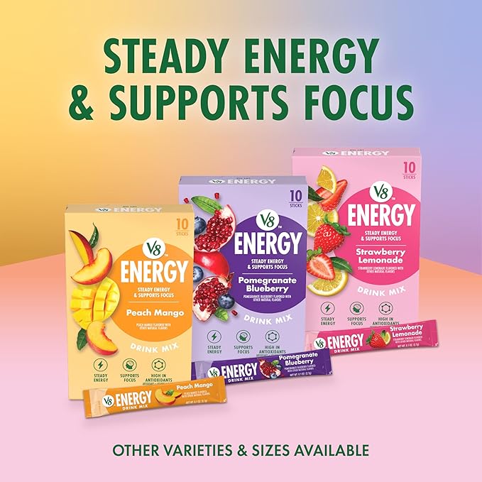 V8 Energy Pomegranate Blueberry Energy Drink Powder, .10 oz Packet (120 Count)