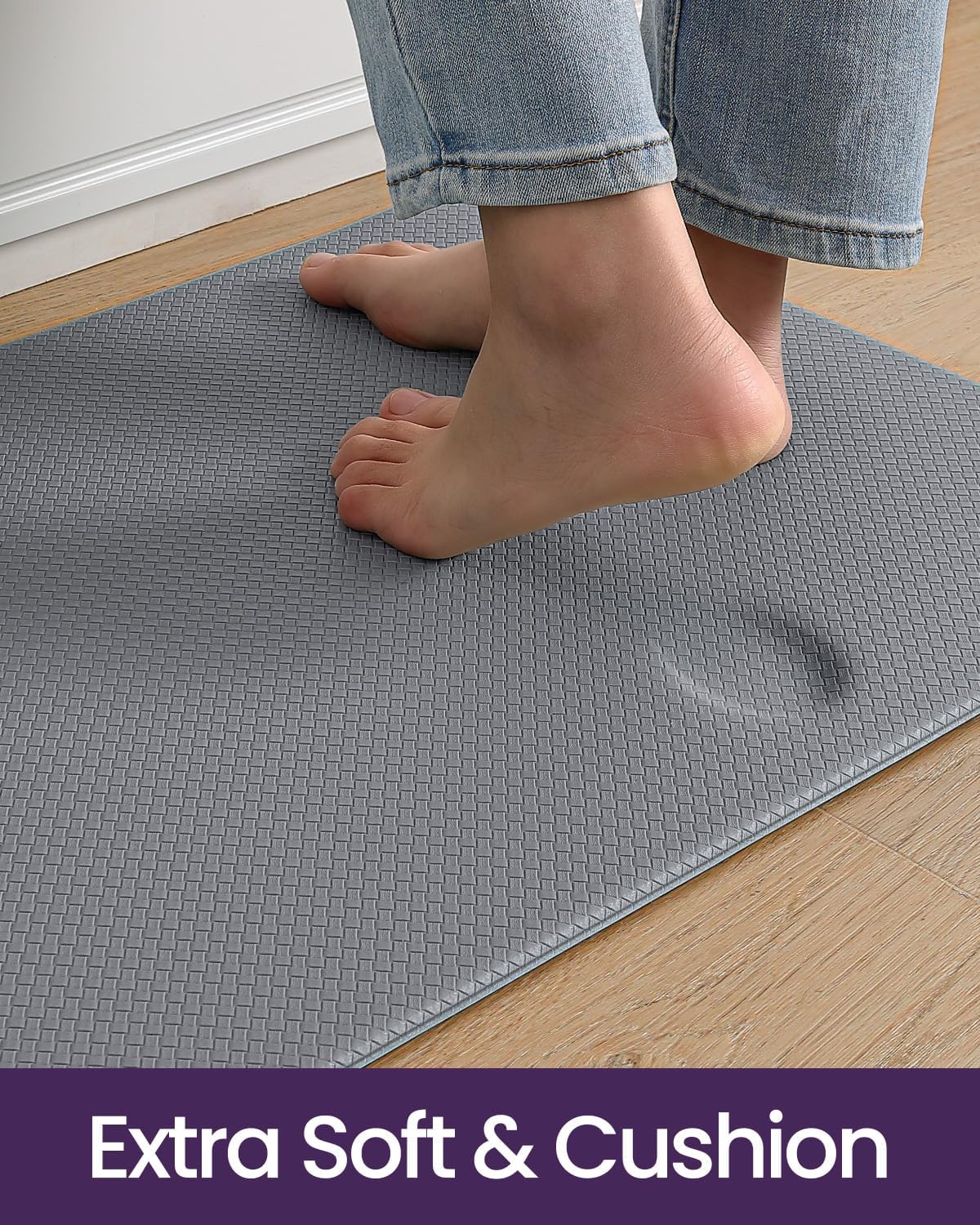 DEXI Kitchen Floor Mats Cushioned Anti Fatigue, 23x59, Large Wide Standing Runner Rug Waterproof, Comfort Memory Foam Padded for Front Sink Laundry, Grey