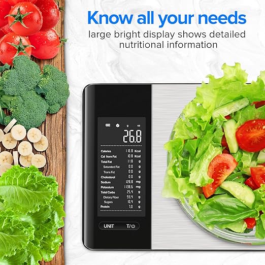 Smart Food Kitchen Scale with Nutritional Calculator, Free App with 19 Nutrients Tracking, Calorie, Marco, Digital Weight Grams and Ounces for Weight Loss, Premium Stainless Steel, 22lb