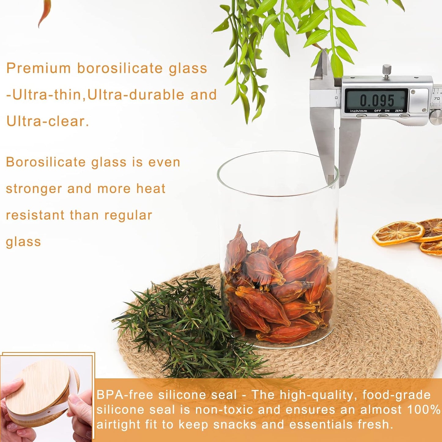 Glass Food Storage Containers Jars with Airtight Bamboo Lid 16 oz 9 pcs, 490 ml Pantry Organization Jar, Glass Terrarium with Lid, Spice, Flour and Sugar Container, Canister Set for Kitchen Counter