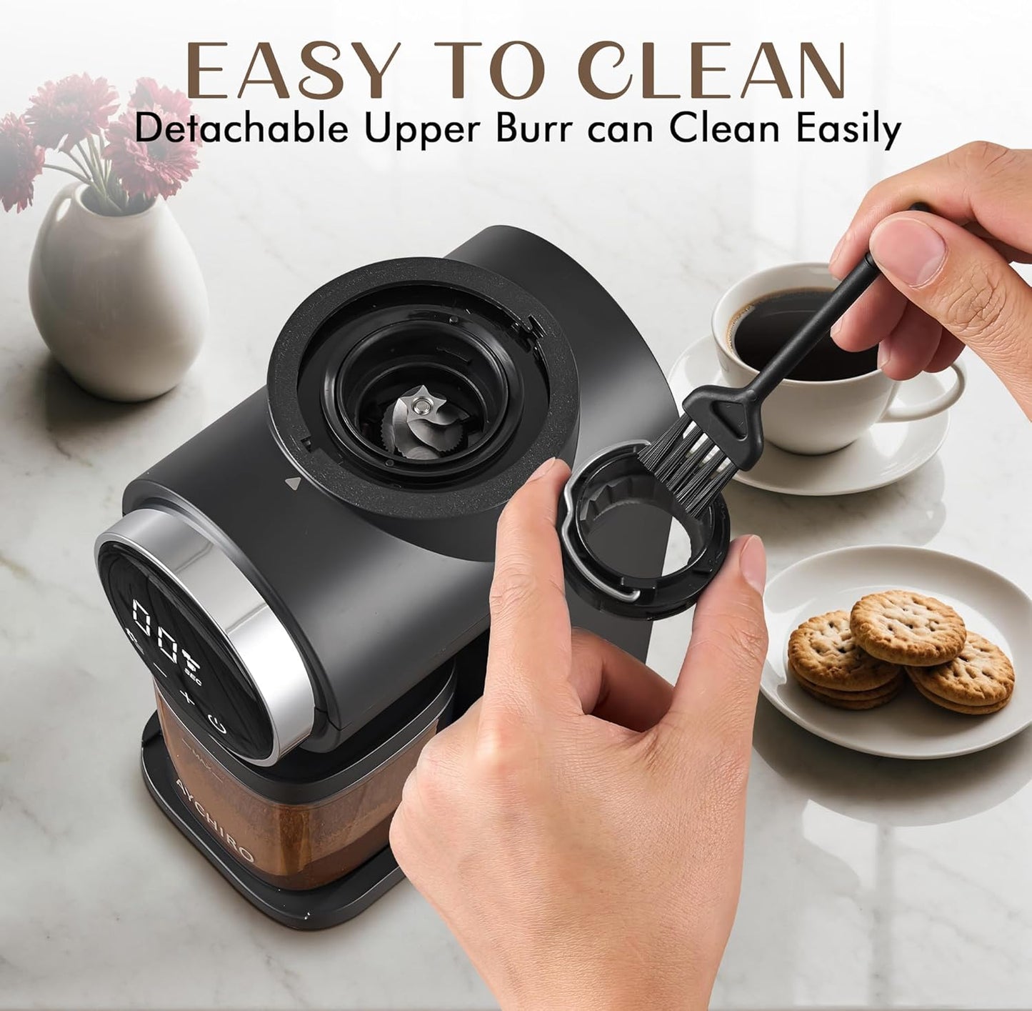 Conical Burr Coffee Grinder, Coffee Beans Grinder with 30 Grinding Settings, Automatic Burr Mill Grinder for Home Use, Touchscreen, 2-12 Cups