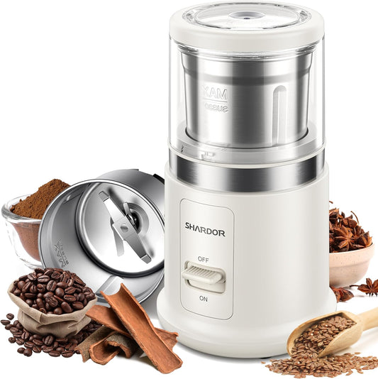 SHARDOR One Touch Coffee Grinder Electric, Spice, Herb, For Coffee Bean Spices and Seeds with 1 Removable Stainless Steel Bowl, Dry Grinder, White