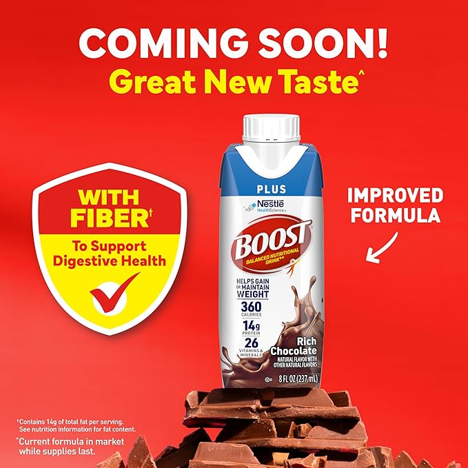 BOOST Plus Nutritional Drink, Rich Chocolate, 8 fl oz (Pack of 24)