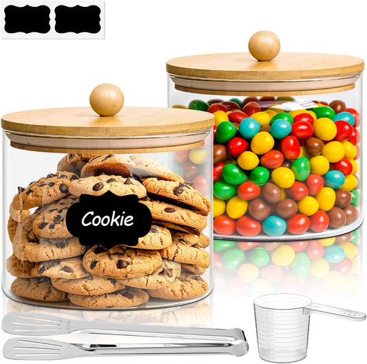 ComSaf Half Gallon Cookie Jar, Large Glass Jar with Lid Set of 2, 64 OZ Glass Food Storage Containers, Flour Sugar Storage Containers for Candy Cereal Nuts Beans, Canisters Sets for The Kitchen