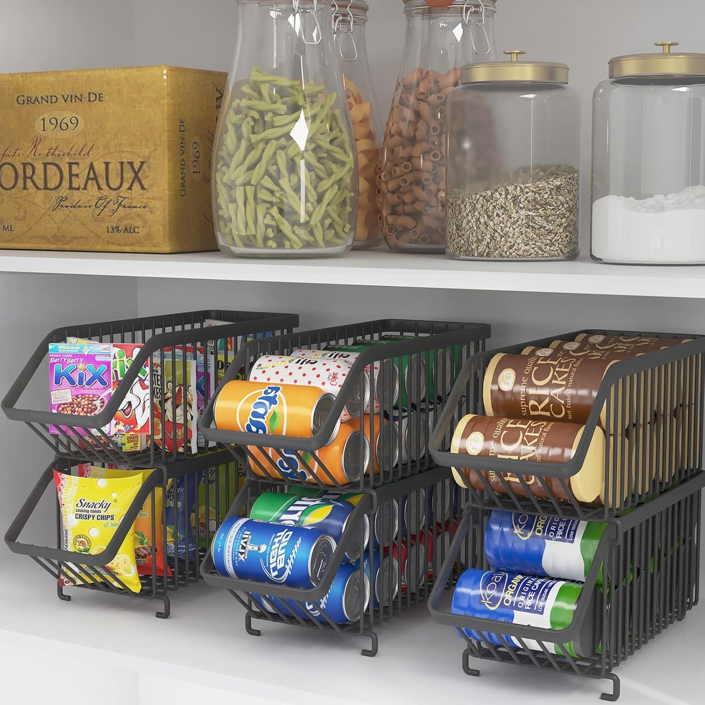 GILLAS 4 Pack Stackable Soda Can Organizer for Refrigerator, Can Holder Dispenser, Canned Food Storage Rack for Fridge, Kitchen, Countertops, Cabinets, Black