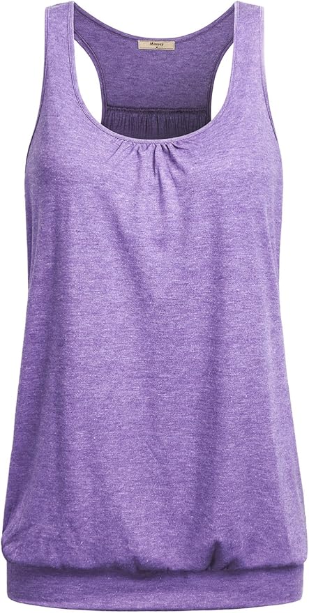 Miusey Womens Sleeveless Round Neck Loose Fit Racerback Yoga Tank Top