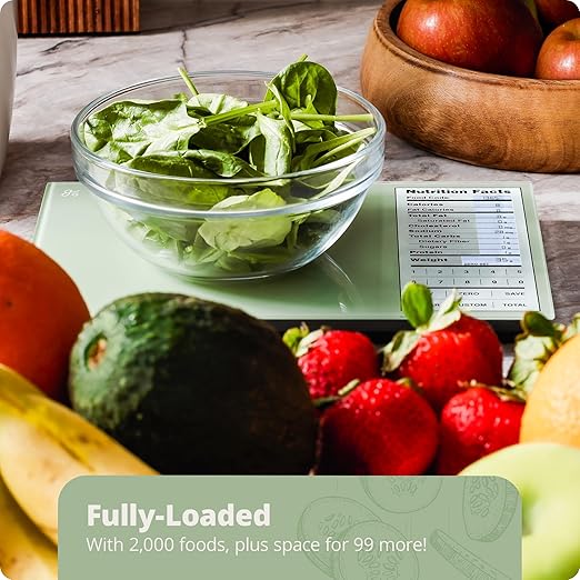 Greater Goods Nutrition Scale with Food Grade Glass, Perfect for Calorie Counting, Meal Prep, and Weight Loss (Sage Green)