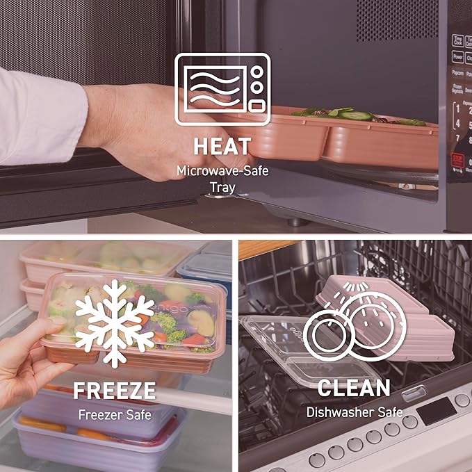 Bentgo 20-Piece Lightweight, Durable, Reusable BPA-Free 2-Compartment Containers - Microwave, Freezer, Dishwasher Safe - Rose Gold