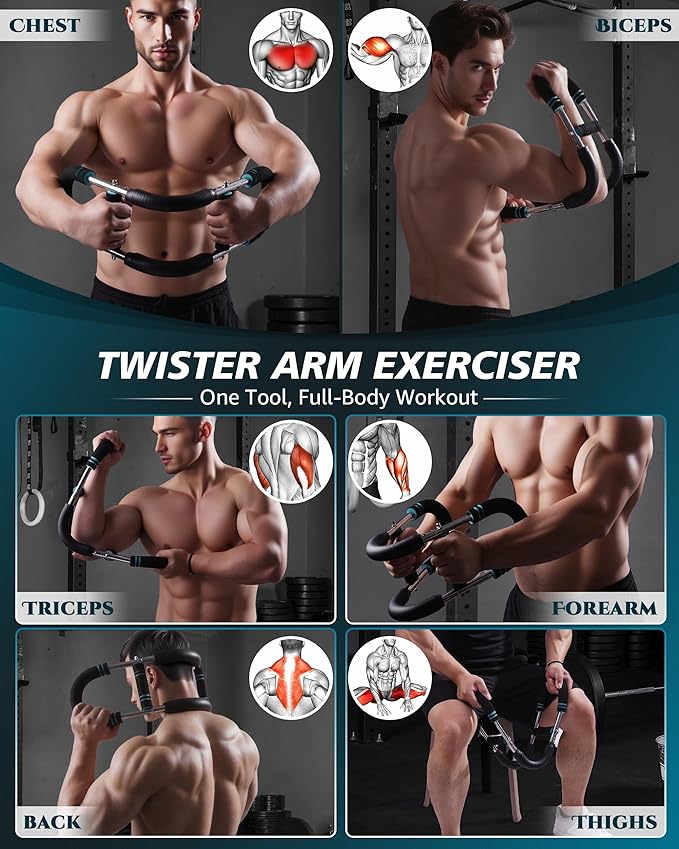 Twister Arm Exerciser, Adjustable Spring Workout Bar, Forearm Triceps Chest Inner Thigh Muscle Enhanced Exercise Strengthener, Upper Body Strength Builder Trainer, Home Fitness Equipment