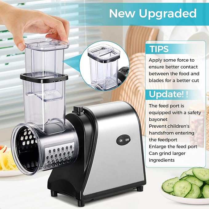 Nictemaw Electric Cheese Grater 250W, Cheese Shredder, Professional Electric Slicer Shredder for Potatoes, Carrots, Veggies, Upgraded