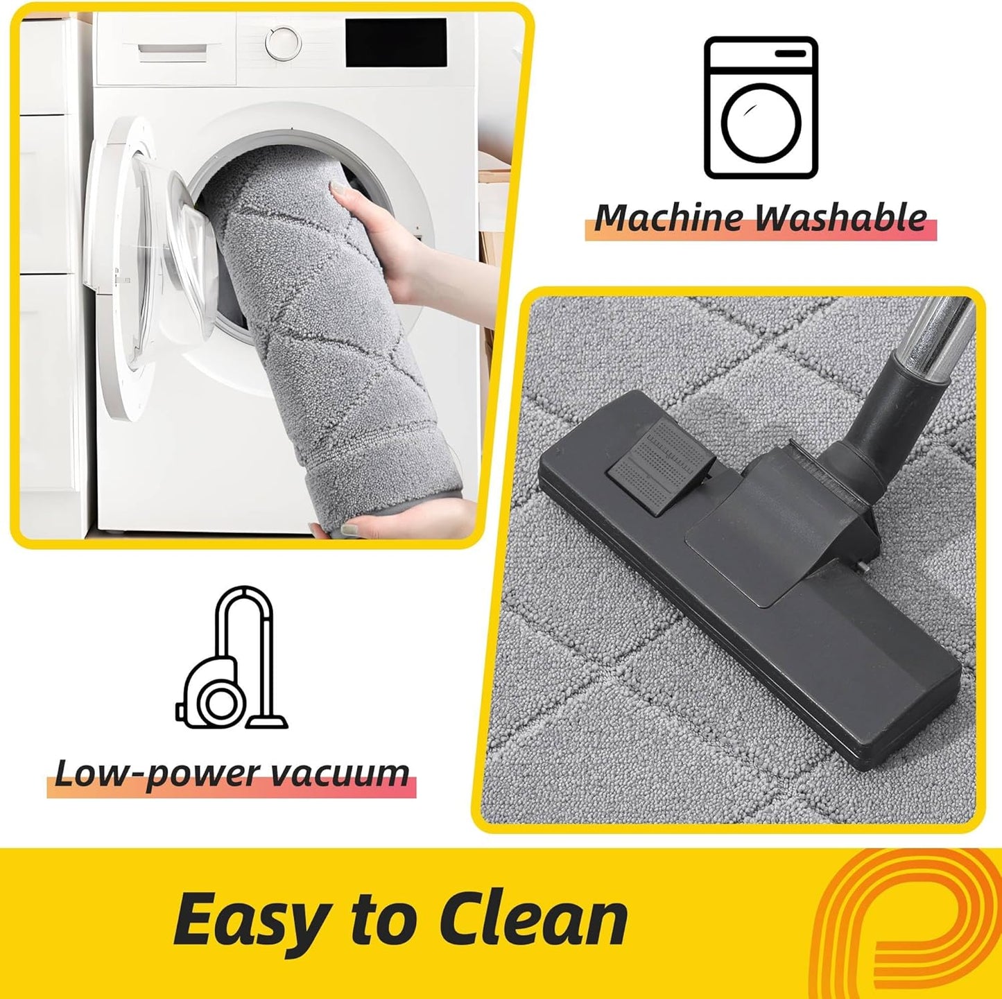 JSEI Non-Slip Kitchen Rugs, Self Adhesive No Sliding Kitchen Mats Set of 2, Soft Washable Absorbent Floor Mat for Kitchen, Bathroom, Laundry Room, Bedroom, 20”x32”+20”x48”, Light Grey, Diamond Pattern