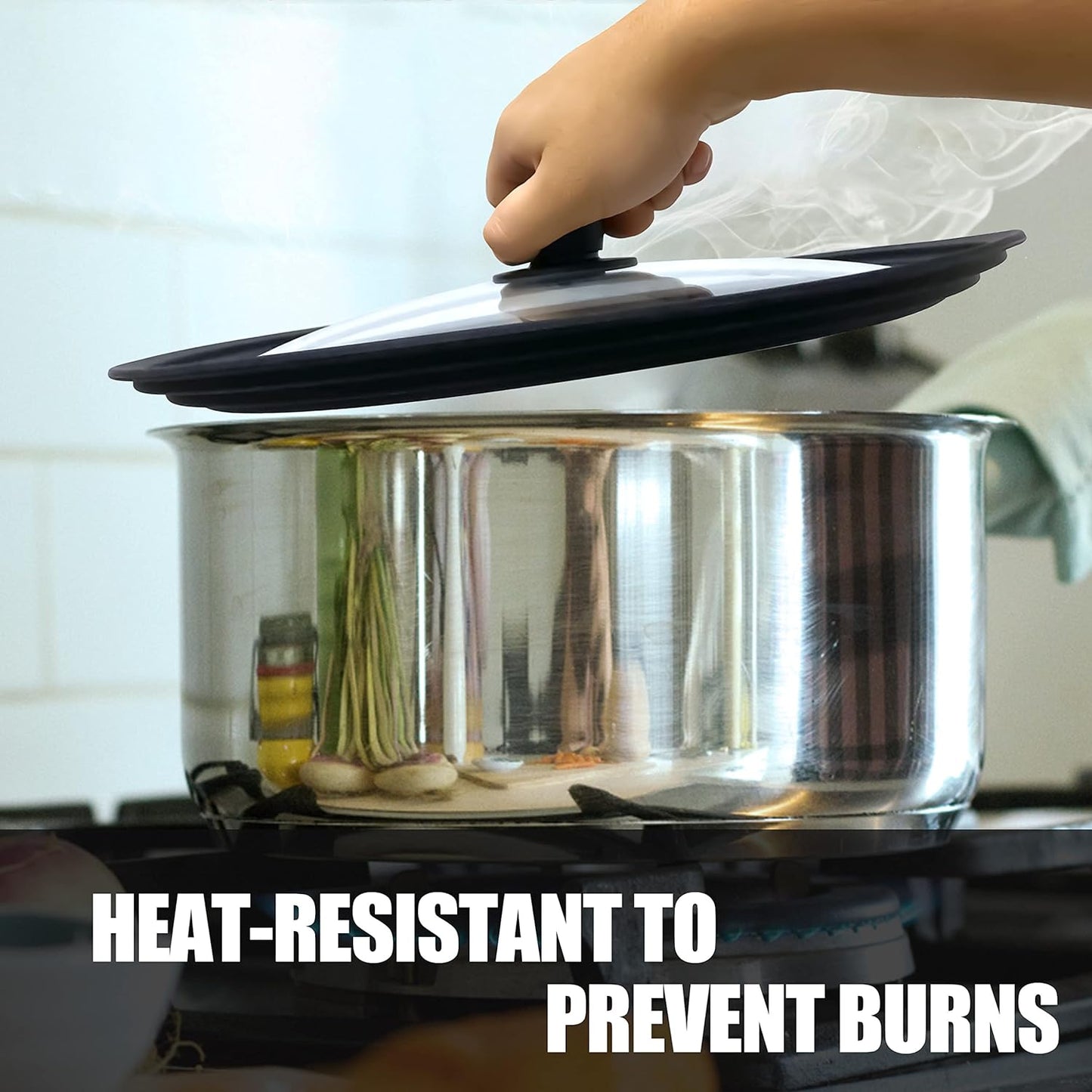 Anaeat Universal Pot Lid Replacement Knob - Heat Resistant Silicone Pan Lid Holding Handles, Soft Non-Slip Knobs for Kitchen Cookware Lid & Cover (Black)