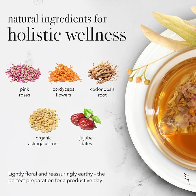 qìsane Cordyceps Tea Bags with Dried Rose Buds - Adaptogenic Cordyceps Mushroom Flowers, Dried Roses, Astragalus Root & Codonopsis Root Helps Boost Qi & Balance Body & Spirit - 10 sachets (~30 cups)