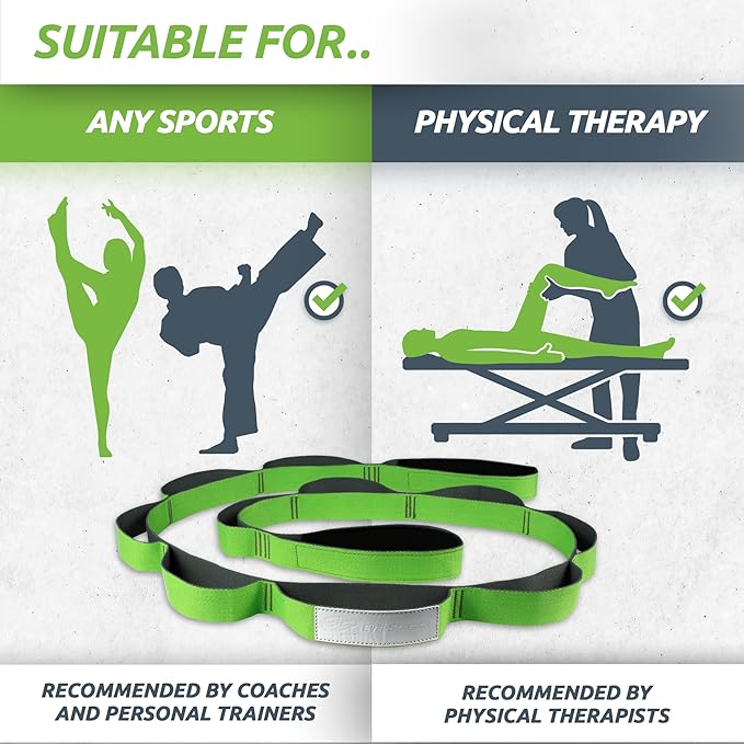 EverStretch Non-Elastic Stretching Strap with Loops - Move Freely with This Looped Stretch Strap Premium Stretch Band for Sports, Physical Therapy and Recovery from Knee Replacement Surgery.