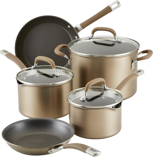 Circulon Premier Professional Hard Anodized Nonstick Cookware Induction Pots and Pans Set, 8 Piece - Bronze