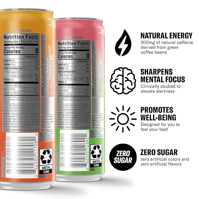 Cellucor C4 Smart Energy Drinks Variety Pack, Sugar Free Performance Fuel & Nootropic Brain Booster, Coffee Substitute or Alternative, 4 Flavor Tropical Oasis Variety 12 Pack