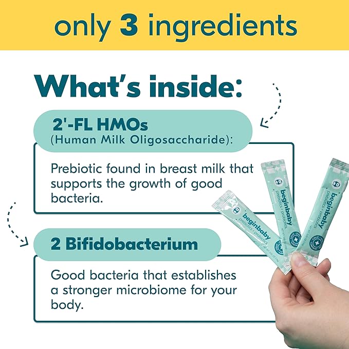 Begin Health BeginBaby Prebiotics and Probiotics for Infants 0-12 Months | Baby Formula Prebiotic + Probiotic Powder with 2'-FL HMO's & B. Infantis for Optimal Digestion | 28-Packs - Unflavored