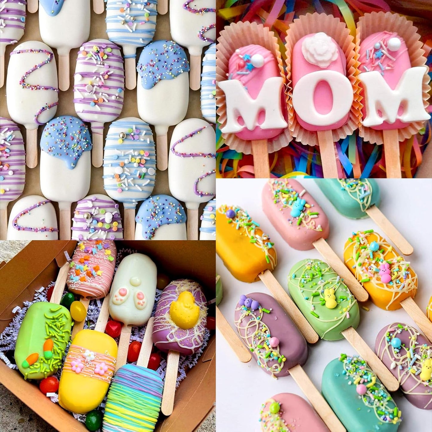 Juome Cake Pop Mold Kit, 8 Cavities Small Cakesicle Molds Silicone with 100 Wooden Sticks & 100 Packaging Bags with Ties, Cake Pop Maker Supplies Accessories, Baking Tools for Home Baking Desserts