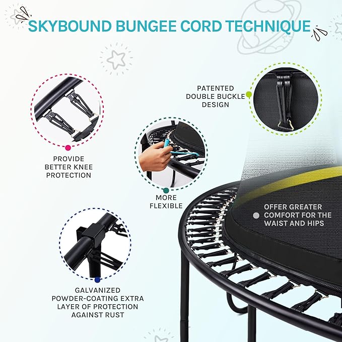 SkyBound 14 FT 12 FT 10FT 8FT 6FT Springless Trampoline for Kids and Adults - Recreational Trampolines with AntiRust Coating - Bungee Cords Outdoor Trampoline for Kids - No-Gap Design Zipper System