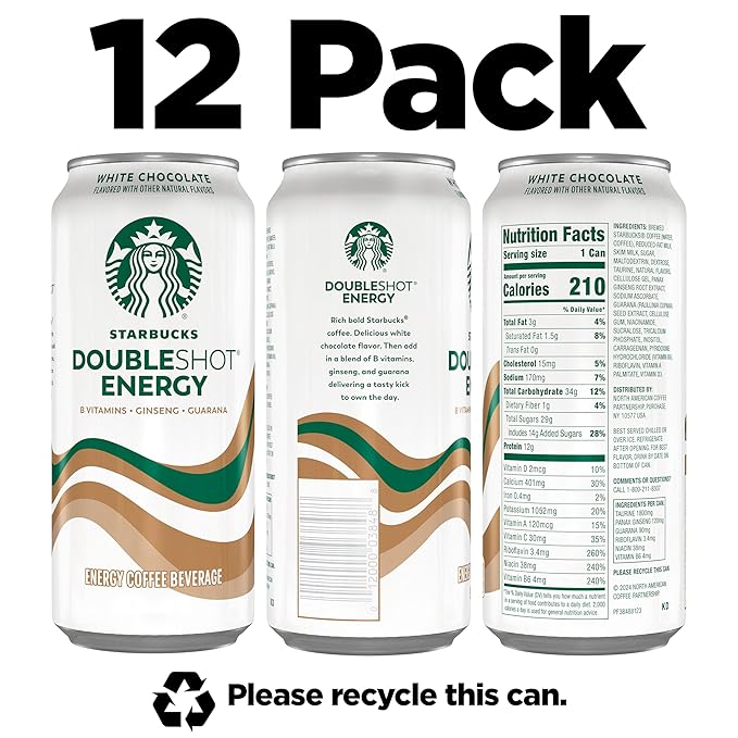 Starbucks Doubleshot Energy Drink Coffee Beverage, White Chocolate, Iced Coffee, 15 fl oz Cans (Packaging May Vary) (Pack of 12)
