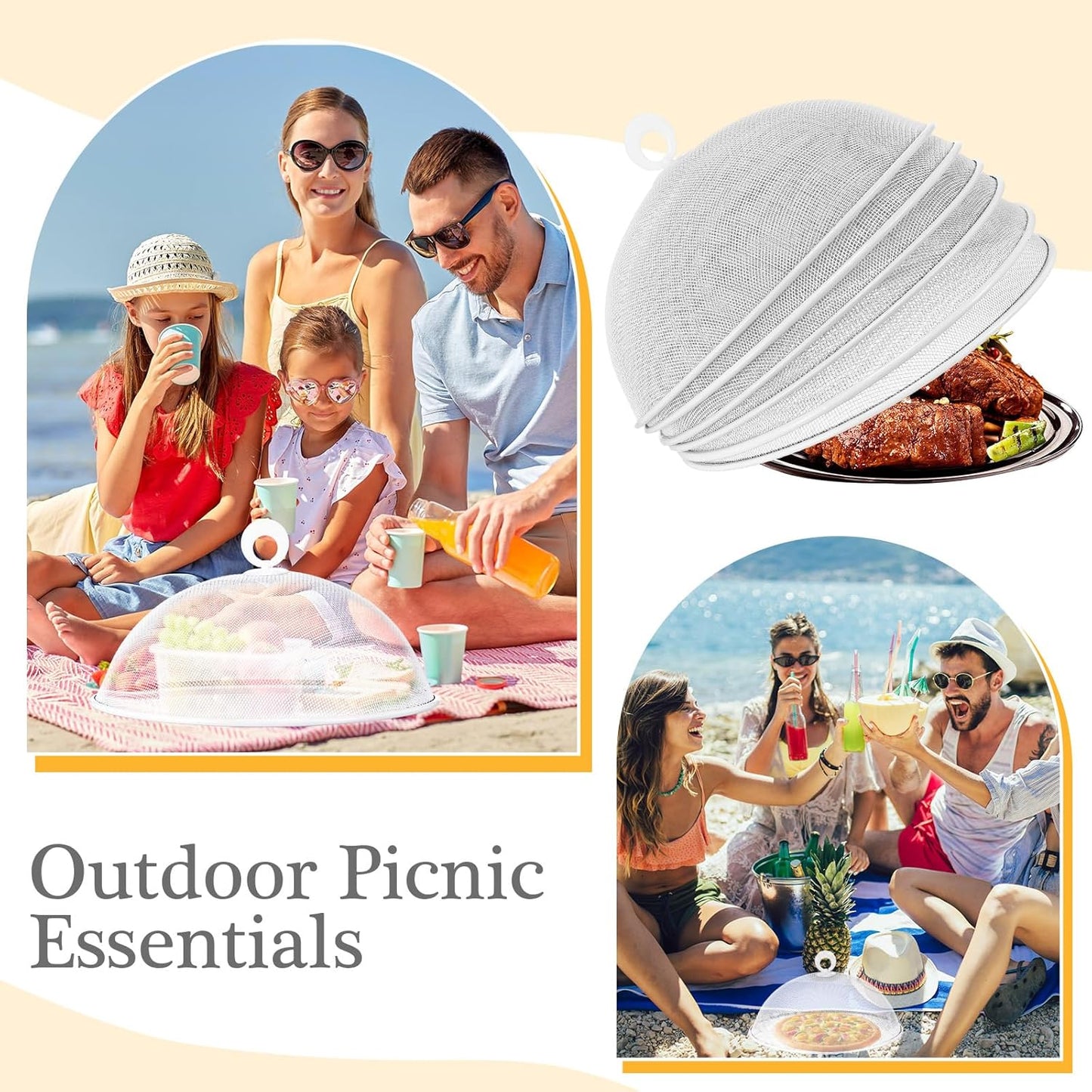 Gerrii 6 Pcs Metal Mesh Food Cover Outdoor Mesh Food Tents Dome Screen Plate Covers for Dinner Plates Reusable Fruit Fly Nets Picnic Food Umbrella for Table, BBQ, Camping, Party (White,11 Inch)