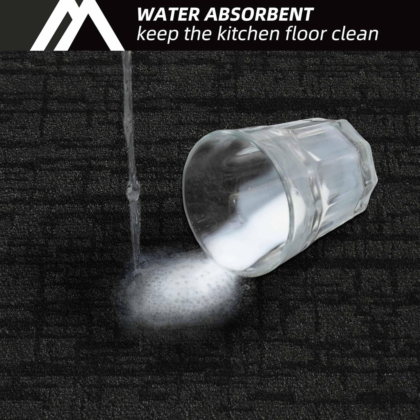 COSY HOMEER Kitchen Rugs 20"x32"+20"x48" Absorbent Soft Kitchen Mats for Floor Non Slip Kitchen Runner Rug Polyester Washable Kitchen Floor Mats for Sink Mat,Hallway,Laundry,Black