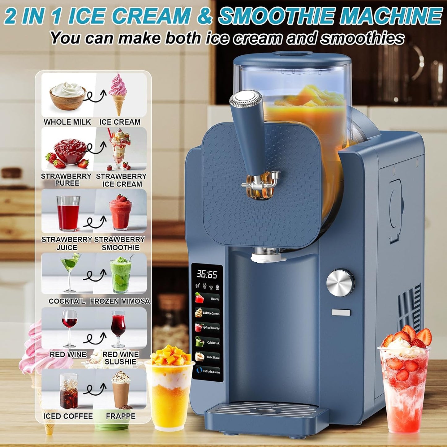 Ice Cream Maker, Slushie Machine for Home, Slushy Machine 70 oz Margarita Machine with 6 Preset Programs for Ice Cream