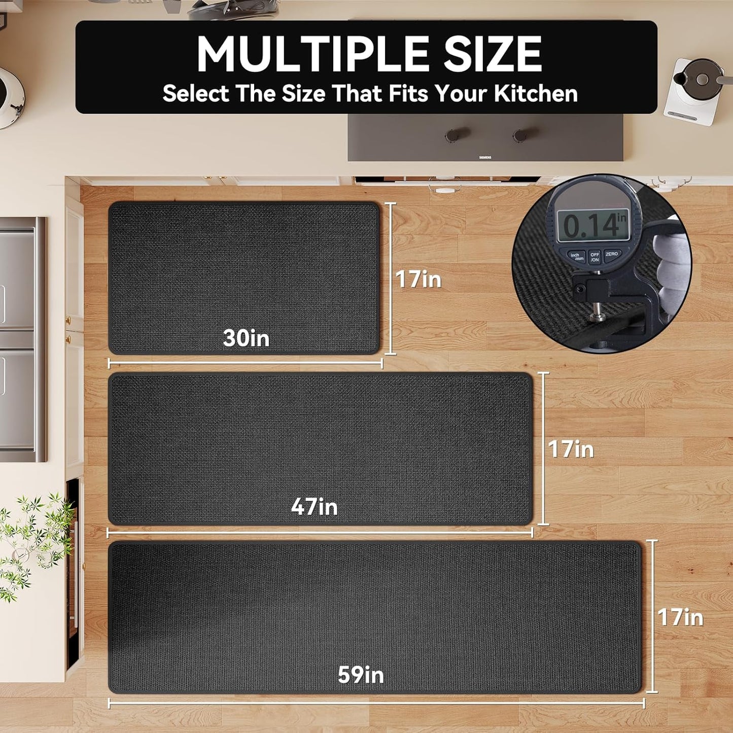 Kitchen Mats for Floor, Super Absorbent Kitchen Rugs Non Slip Washable, Soft Imitation Linen Braided Kitchen Runner Rug, Standing Mat Sink Mat, Easy to Clean, Black 17x47
