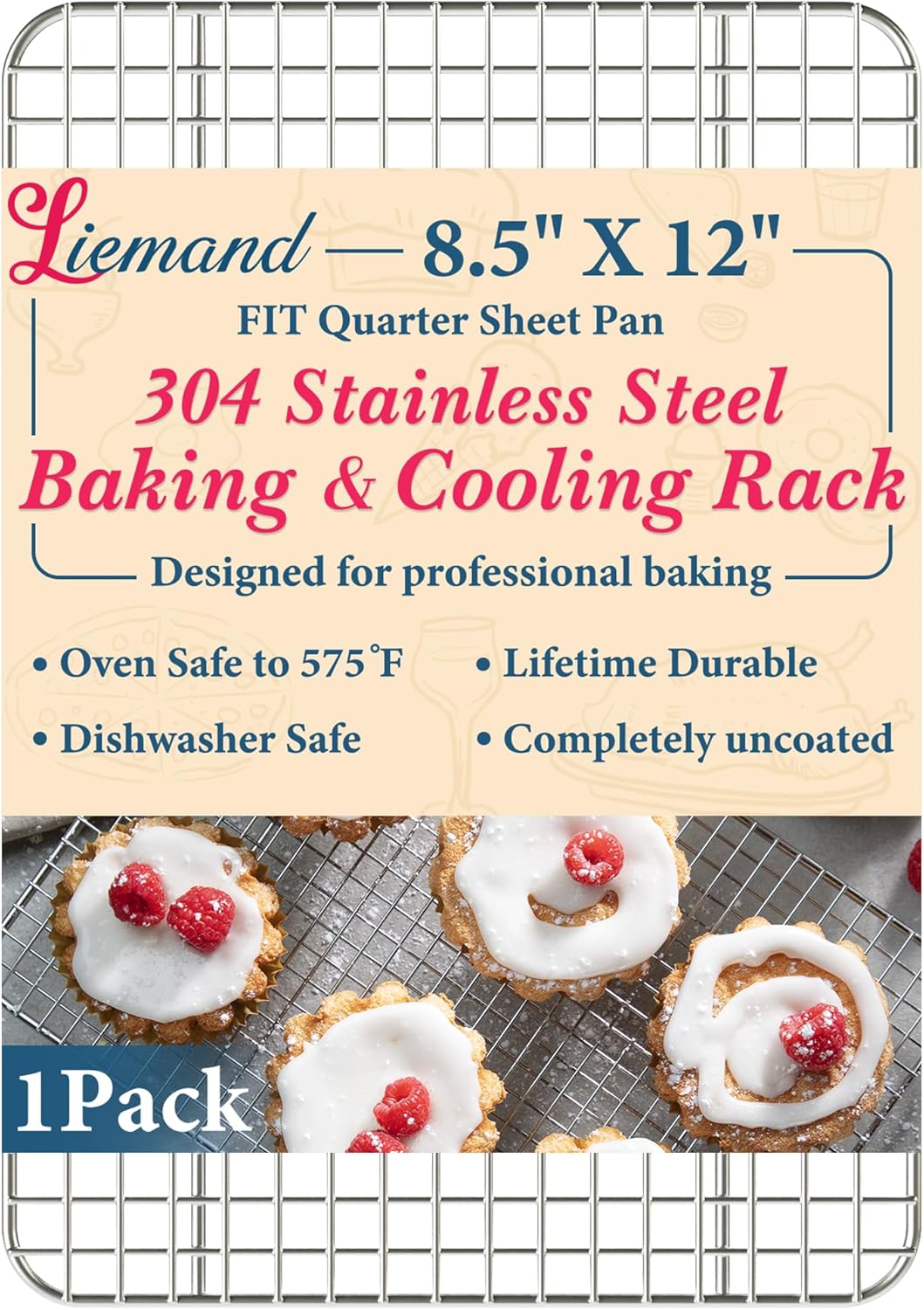 Cooling Racks for Cooking and Baking-8.5"x12" Oven Safe Premium Stainless Steel Heavy Duty Baking Rack Tight-Wire, Fits Quarter Sheet Pan for Roasting & Grilling & Cooking-1 Pack