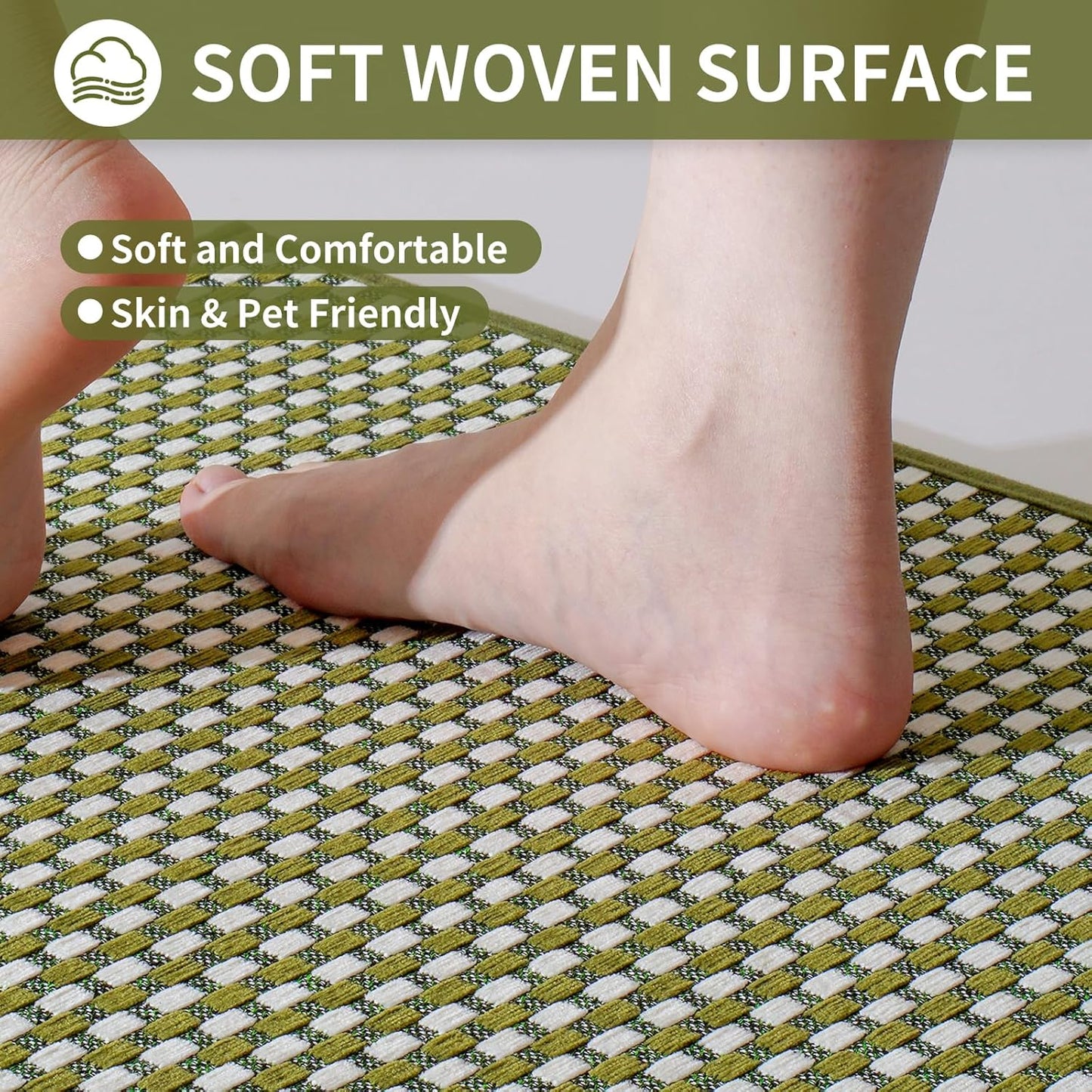 Large Kitchen Runner Rugs Long Kitchen Mat Non Slip Washable, Super Absorbent Soft Chenille Braided Kitchen Mats for Floor, Rubber Backing Kitchen Sink Standing Mat, Easy Clean, Green 36"x71"