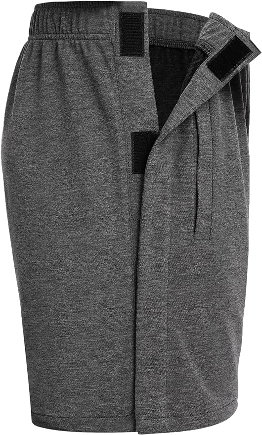 Deyeek Unisex Tear Away Shorts Snap On Athletic Cotton Shorts Post Knee Surgery Recovery Hip Replacement Pants with Pockets