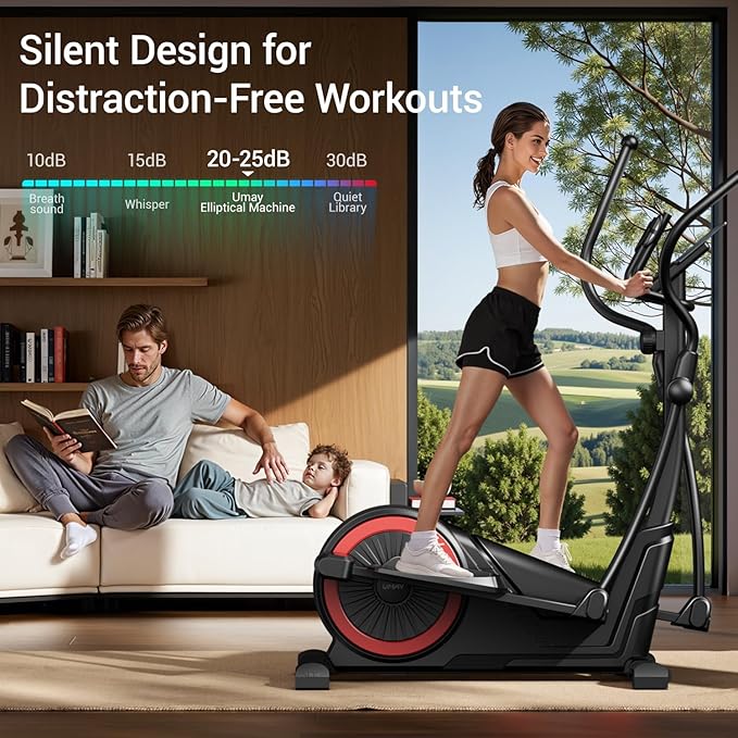 UMAY Elliptical Machine for Home, Elliptical Exercise Machine with 8 Levels Resistance & Pulse Rate Grips, Silent Magnetic Elliptical Trainer with 15.5" Stride and LCD Monitor