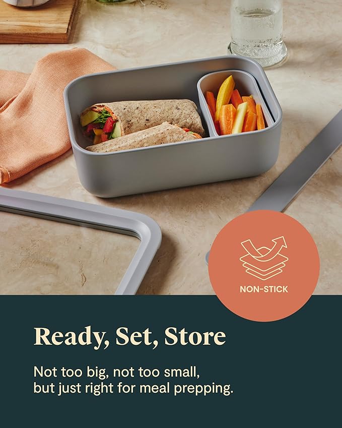 Caraway Glass Food Storage - 6.6 Cup Glass Container - Ceramic Coated Food Container - Non Toxic, Non Stick Lunch Box Container with Glass Lids - Dishwasher, Oven, & Microwave Safe - Navy